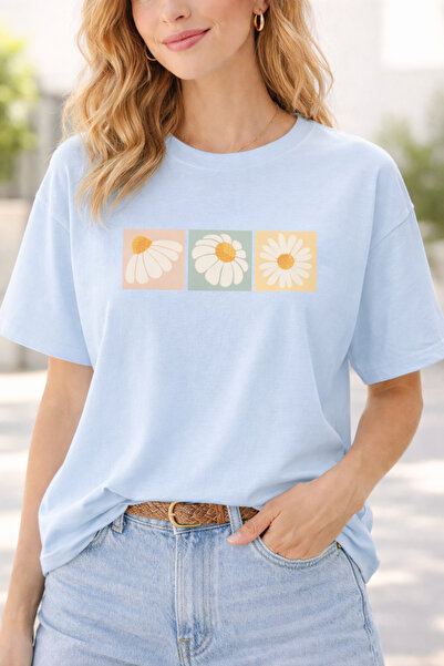 ArtYus Three Daisies Graphic Printed Unisex Oversized T-Shirt – Minimal Flora...