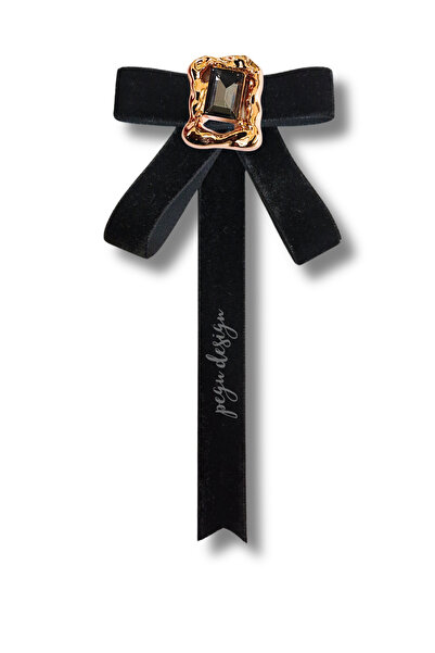 pegu baby collection SİYAH KADİFE ELMAS BAGET MODEL BROŞ DETAYLI DANTELLİ YAK...