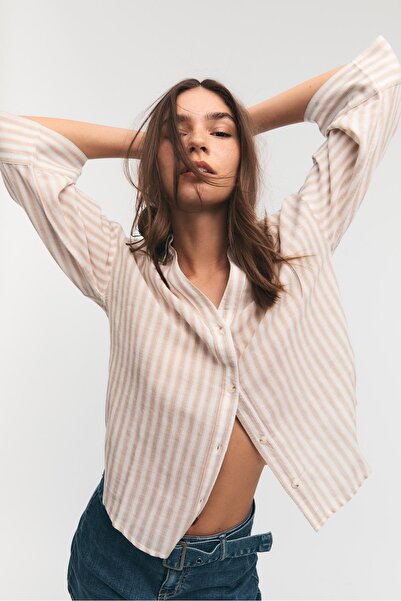 Stradivarius Keten görünümlü yarasa kollu gömlek