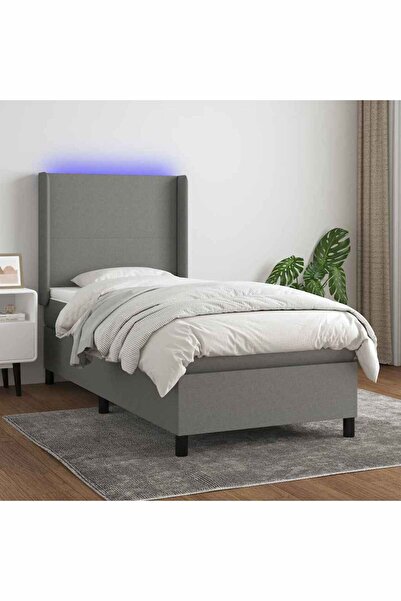 Concept Κρεβάτι με ελατήρια, στρώμα και LED, σκούρο γκρι, 80x200 cm, ύφασμα
