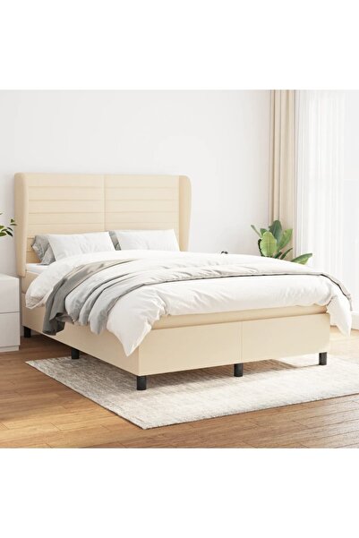 Concept Pat continental cu saltea, crem, 140x200 cm, material textil