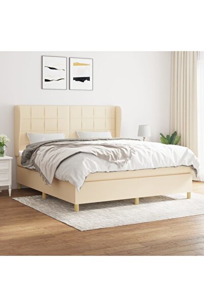 Concept Pat box spring cu saltea, crem, 160x200 cm, material textil