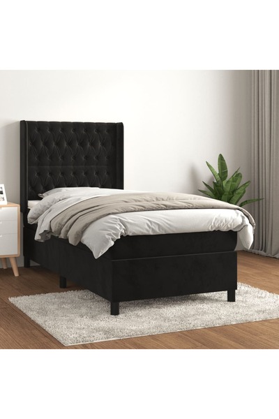 Concept Pat box spring cu saltea, negru, 90x200 cm, catifea