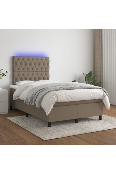 Concept Κρεβάτι με ελατήρια, στρώμα και LED, γκρι-μπεζ, 120x200 cm, ύφασμα