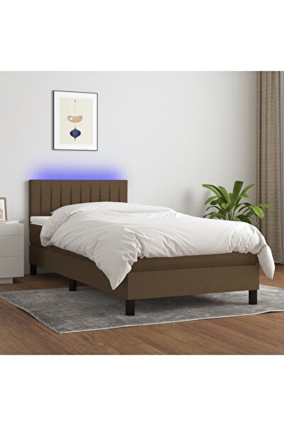Concept Pat cu arcuri, saltea și LED, maro închis, 90x200 cm, textil