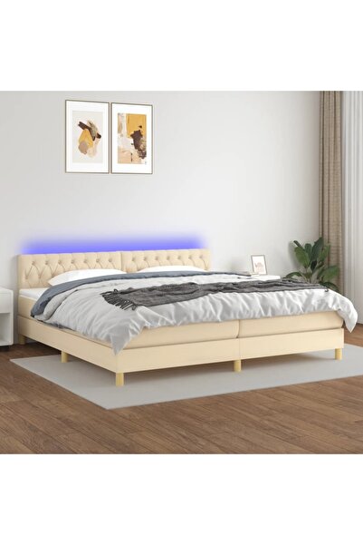 Concept Κρεβάτι με ελατήρια, στρώμα και LED, κρεμ, 200x200 cm, ύφασμα