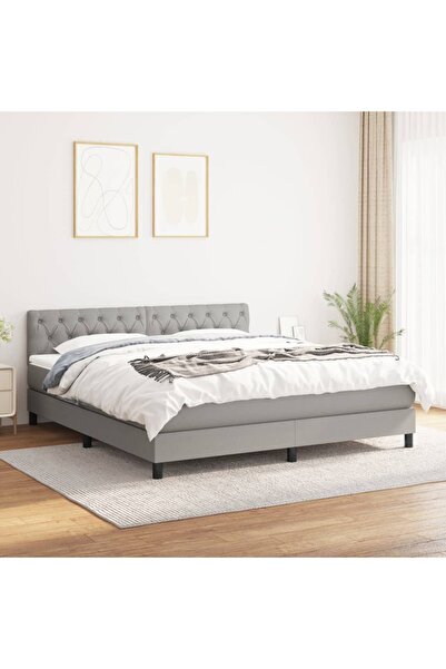 Concept Pat continental cu saltea, gri deschis, 160x200 cm, textil