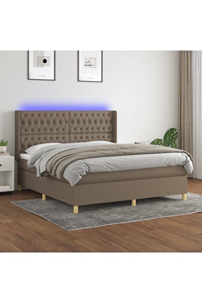 Concept Pat cu arcuri, saltea și LED, gri taupe, 160x200 cm, textil