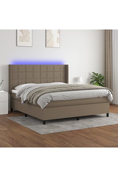 Concept Pat cu arcuri, saltea și LED, gri taupe, 160x200 cm, textil