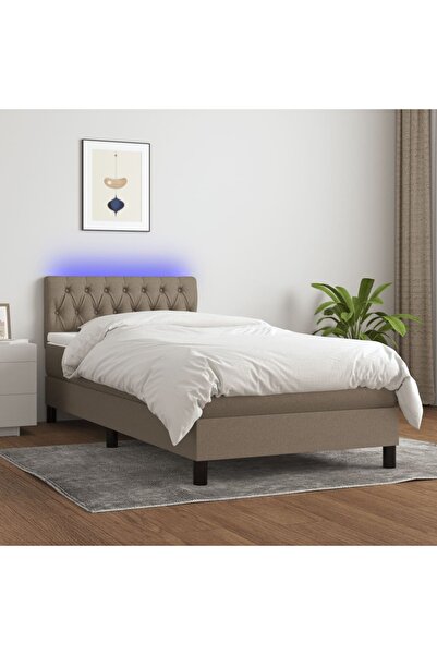 Concept Κρεβάτι με ελατήρια, στρώμα και LED, γκρι-μπεζ, 90x200 cm, ύφασμα