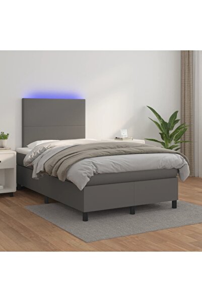 Concept Κρεβάτι με ελατήρια, στρώμα και LED, γκρι, 120x200 cm, οικολογικό Δερ...