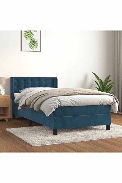 Concept Pat box spring cu saltea, albastru închis, 90x200 cm, catifea