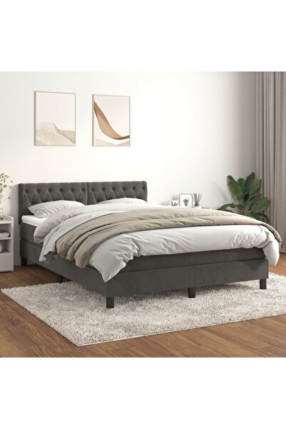 Concept Pat box spring cu saltea, gri închis, 140x190 cm, catifea