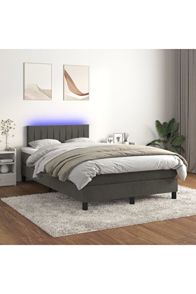 Concept Pat cu arcuri, saltea și LED, gri închis, 120x200 cm, catifea