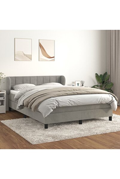 Concept Pat box spring cu saltea, gri deschis, 140x190 cm, catifea