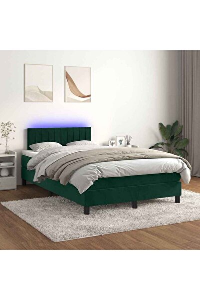 Concept Κρεβάτι με ελατήρια, στρώμα και LED, σκούρο πράσινο, 120x200 cm, Βελούδο