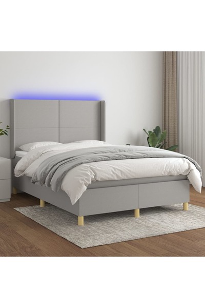 Concept Pat cu arcuri, saltea și LED, gri deschis, 140x190 cm, textil