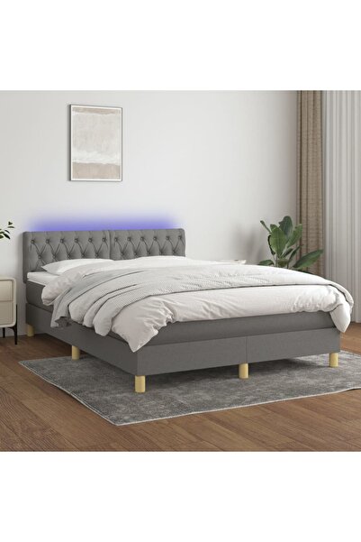 Concept Pat cu arcuri, saltea și LED, gri închis, 140x190 cm, textil