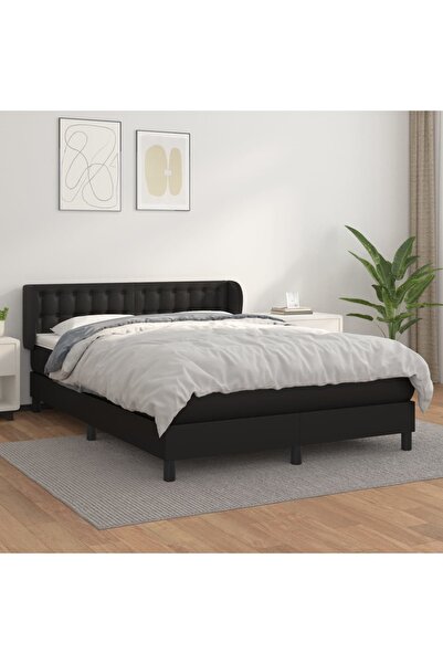 Concept Pat box spring cu saltea, negru, 140x200 cm, piele ecologică