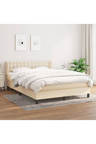 Concept Pat continental cu saltea, crem, 140x200 cm, material textil