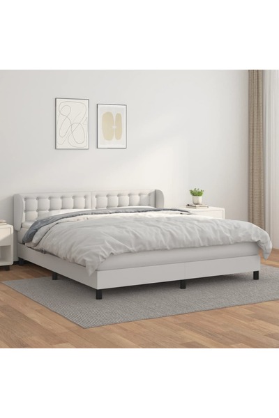 Concept Pat box spring cu saltea, alb, 160x200 cm, piele ecologică