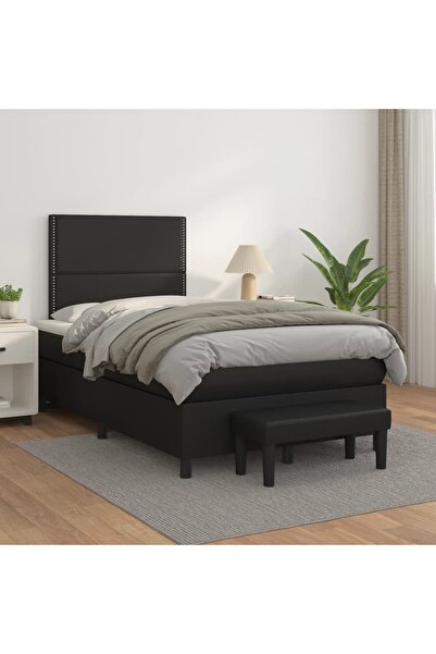 Concept Κρεβάτι Continental με στρώμα, μαύρο, 120x200 cm, οικολογικό Δερμάτινο