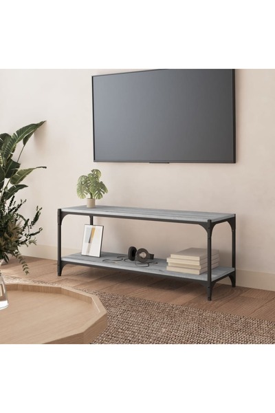 Concept Comodă TV, gri sonoma, 100x33x41 cm, lemn prelucrat și oțel