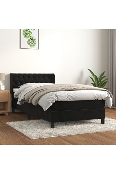 Concept Pat box spring cu saltea, negru, 90x190 cm, catifea