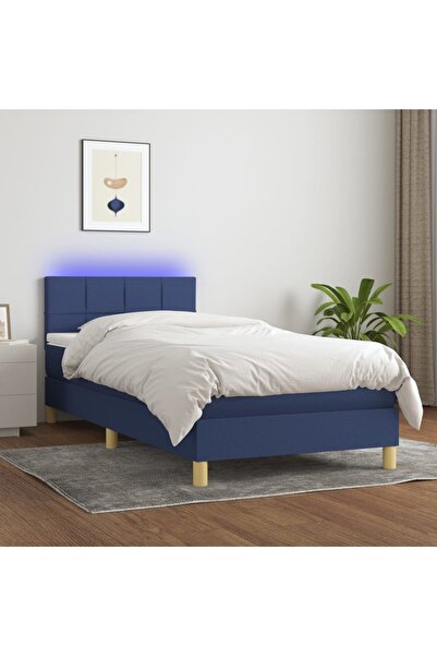 Concept Κρεβάτι με ελατήρια, στρώμα και LED, μπλε, 120x200 cm, ύφασμα
