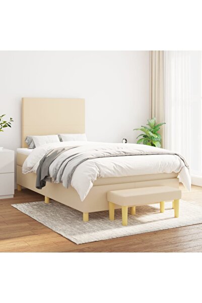 Concept Pat box spring cu saltea, crem, 120x200 cm, textil