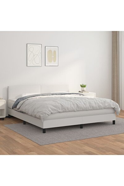 Concept Pat box spring cu saltea, alb, 160x200 cm, piele ecologică
