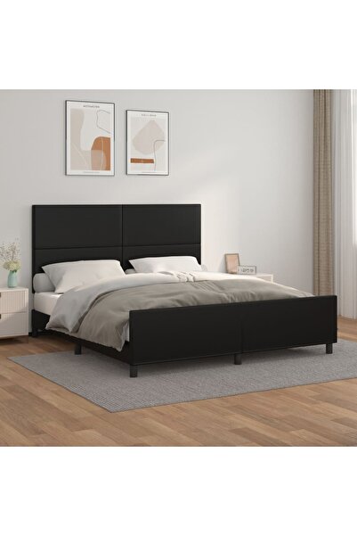 Concept Σκελετός κρεβατιού με κεφαλάρι, μαύρο, 180x200 cm, οικολογικό Δερμάτινο