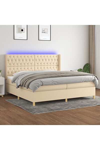 Concept Pat cu arcuri, saltea și LED, crem, 200x200 cm, textil