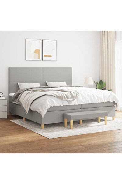 Concept Pat box spring cu saltea, gri deschis, 200x200 cm, textil