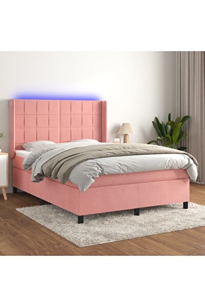 Concept Pat cu arcuri, cu saltea și LED, roz, 140x190 cm catifea