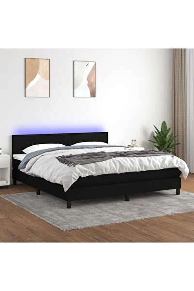 Concept Κρεβάτι με ελατήρια, στρώμα και LED, μαύρο, 180x200 cm, ύφασμα