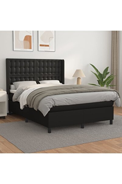 Concept Pat box spring cu saltea, negru, 140x190 cm, piele ecologică