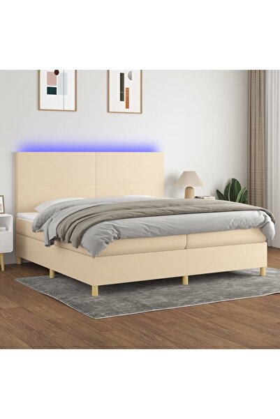 Concept Pat cu arcuri, saltea și LED, crem, 200x200 cm, textil