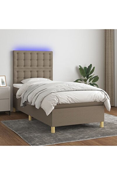 Concept Pat cu arcuri, saltea și LED, gri taupe, 90x200 cm, textil