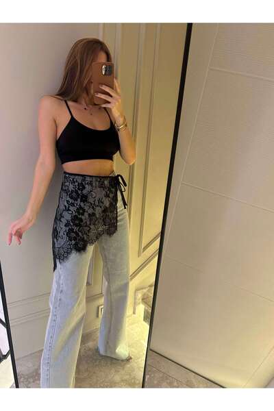 Chamakh Siyah Dantelli Pareo Etek