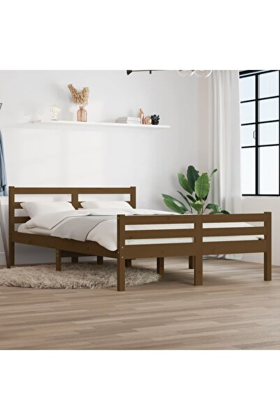 Concept Σκελετός κρεβατιού Μικρό Διπλό 4FT μελί καφέ 120x190 εκ. μασίφ ξύλο