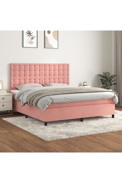 Concept Pat box spring cu saltea, roz, 180x200 cm, catifea