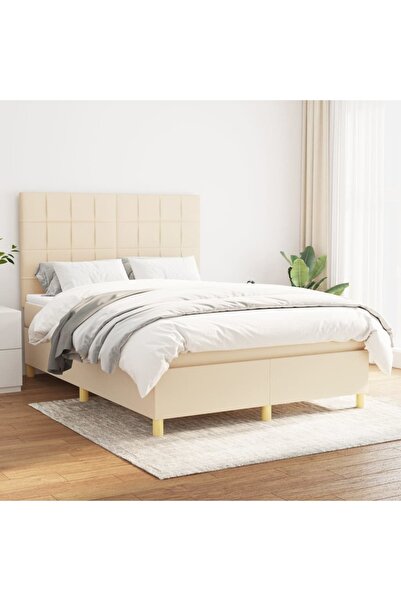 Concept Κρεβάτι Continental με στρώμα, κρεμ, 140x200 cm, ύφασμα