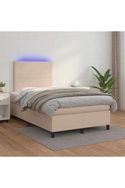 Concept Κρεβάτι με ελατήρια, με στρώμα και LED, καπουτσίνο 120x200cm Δερμάτινο