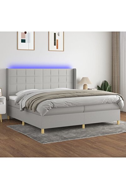 Concept Κρεβάτι με ελατήρια, στρώμα και LED, ανοιχτό γκρι, 200x200 cm, ύφασμα