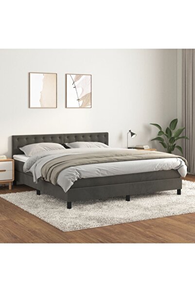 Concept Pat box spring cu saltea, gri închis, 160x200 cm, catifea