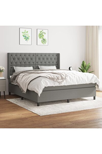 Concept Pat continental cu saltea, gri închis, 160x200 cm, țesătură