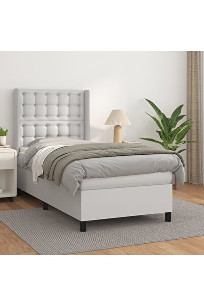 Concept Pat box spring cu saltea, alb, 80x200 cm, piele ecologică