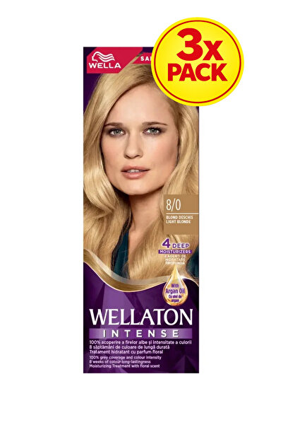 Wellaton 3x PACK Permanent hair dye 8/0 Light blonde, 110ml