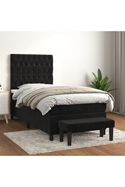 Concept Pat box spring cu saltea, negru, 90x190 cm, catifea